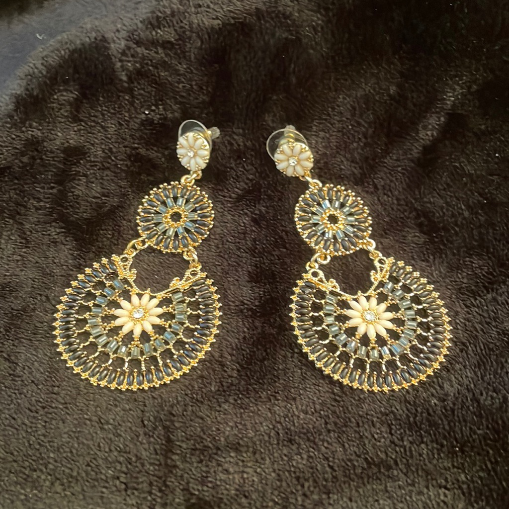 Multicolored Acrylic And Crystal Gold Toned Earrings For Pierced Ears